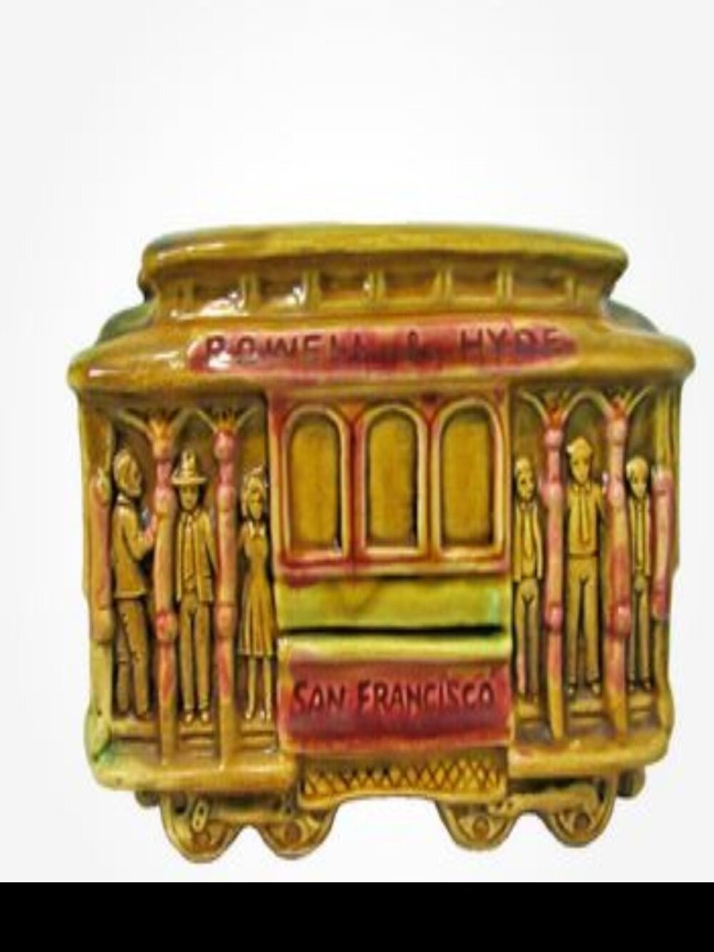 Vintage 1970s Glazed Trolley Art Ceramic Cable Car San Francisco Planter 7" SNCO